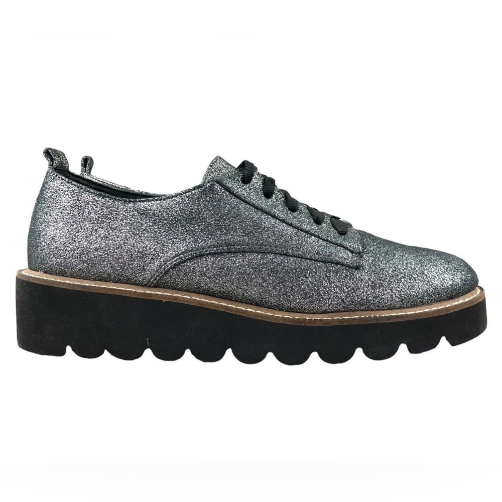 Shellys London Womens Glitter Creeper Oxford Pewter Silver Platform Shoes 9